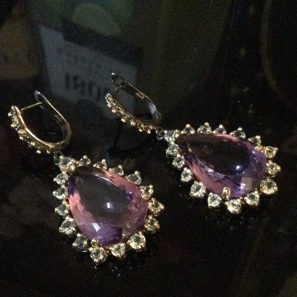 Exceptional Genuine  AAA+ Royal Purple Amethyst & Aquamarine Earrings - Picture 9 of 9